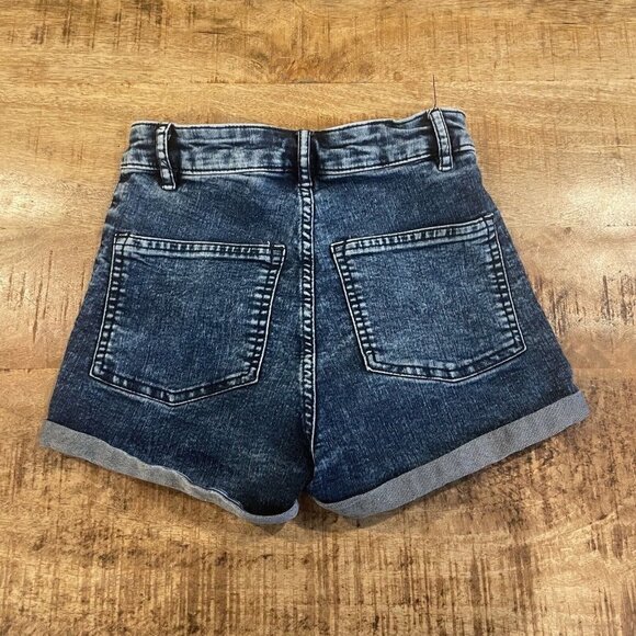 Divided by H&M Stretch Dark Wash Distressed  Denim Shorts Size 4 Cuffed Stretch - Picture 5 of 9